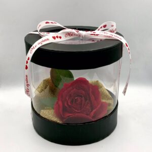 Στολισμένο κουτί διάφανο/μαύρο με τριαντάφυλλο 13 εκ.