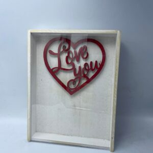 Κουτί ξύλινο με διαφάνεια και καρδούλα "Love you" 18 X 14 X 2,5 εκ.