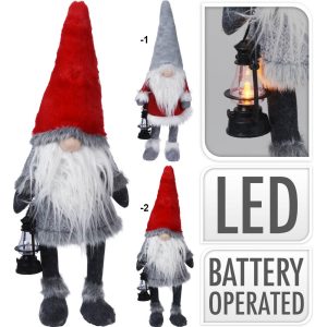 Άγιος Βασίλης Gnome με φαναράκι με LED φωτισμό μπαταρίας